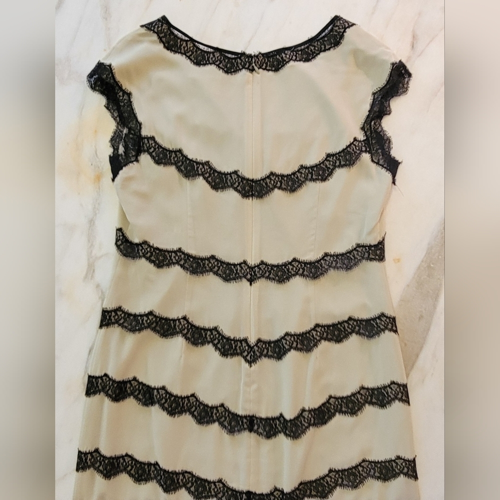 Y2K Nicole Miller Dress Creame with Black Lace Detail - Picture 10 of 13